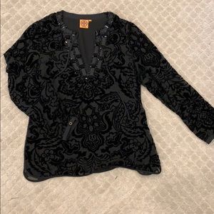 Tory Burch Black Chiffon & Velvet Blouse